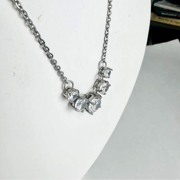 Glittering Silver-Tone CZ Drop Adjustable Necklace & Stud Earrings Set - Picture 3 of 5